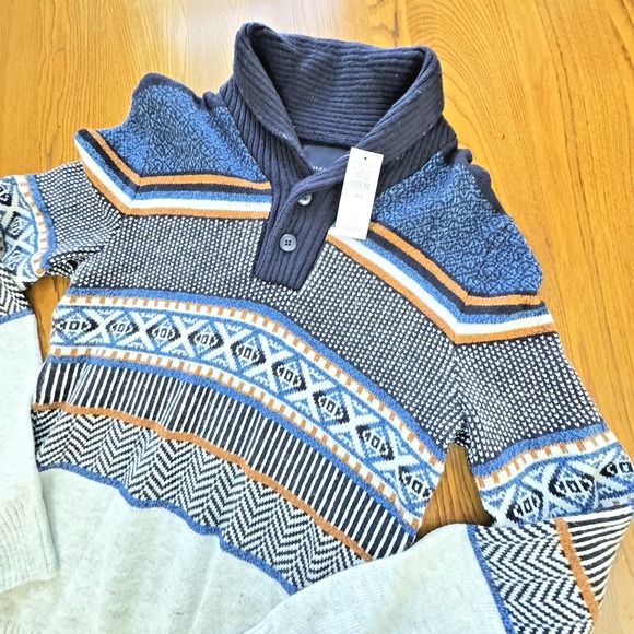 NWT American Eagle Men's Cotton Wool Blend Fair Isle Shawl Collar Sweater Size S - Picture 1 of 6